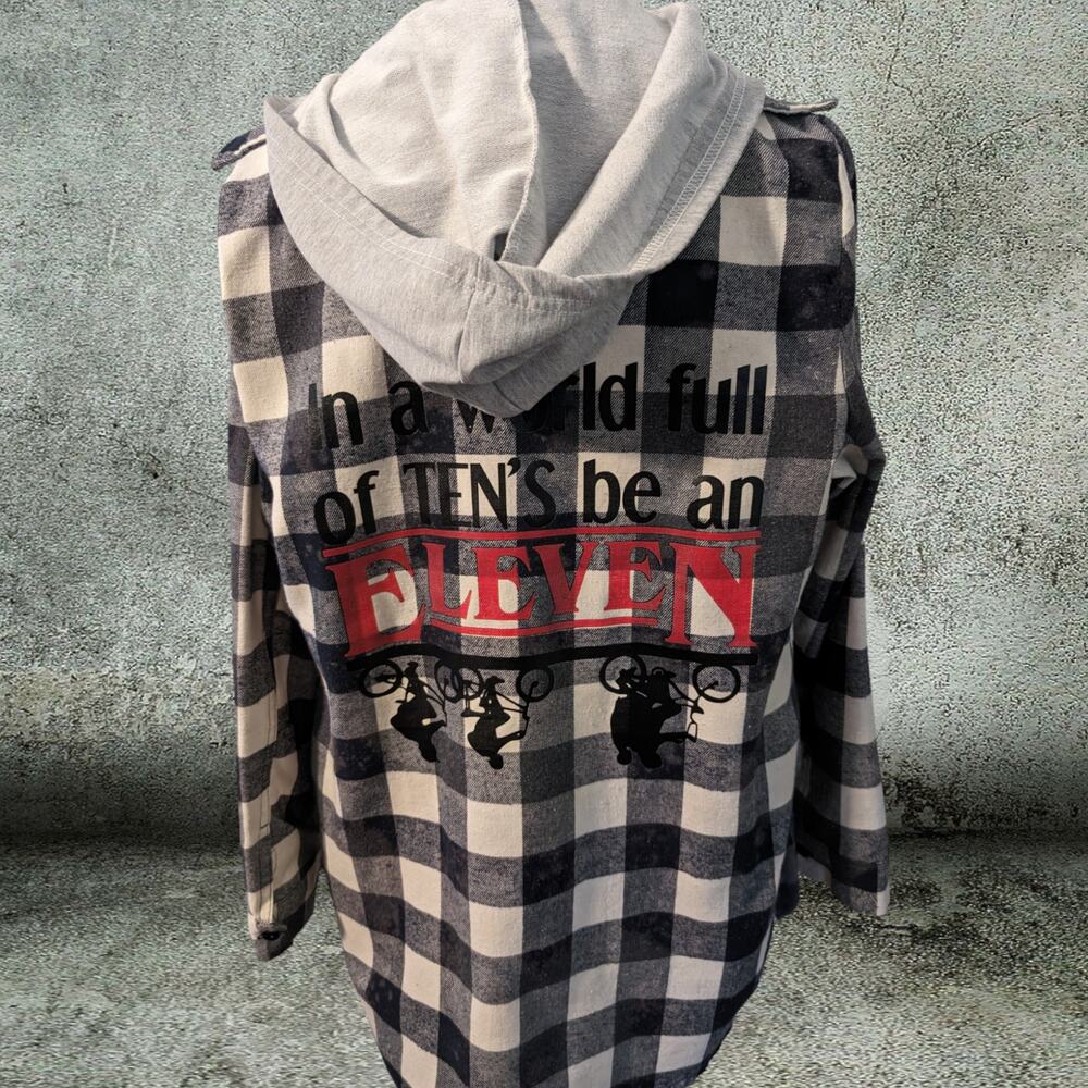 Eleven Flannel Zip Up Hoodie Jacket, Knit Lined Hooded, Medium Mens